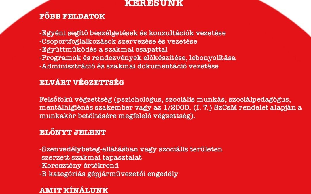 RÉV – Terápiás munkatárs álláshirdetés